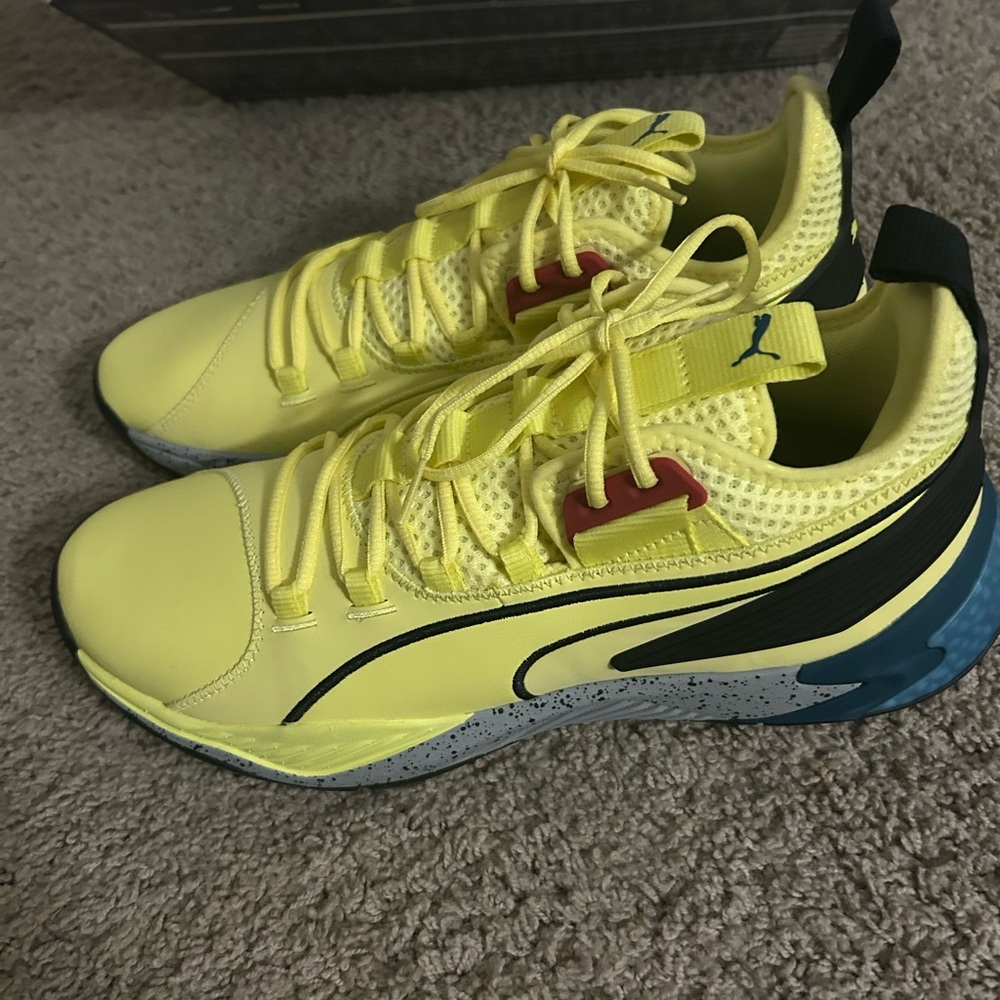 Puma Bright Yellow Sneakers with Blue Accents